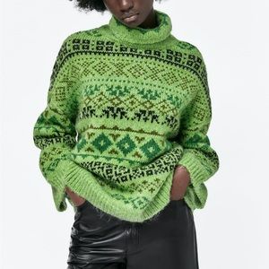Zara Green Jacquard Sweater